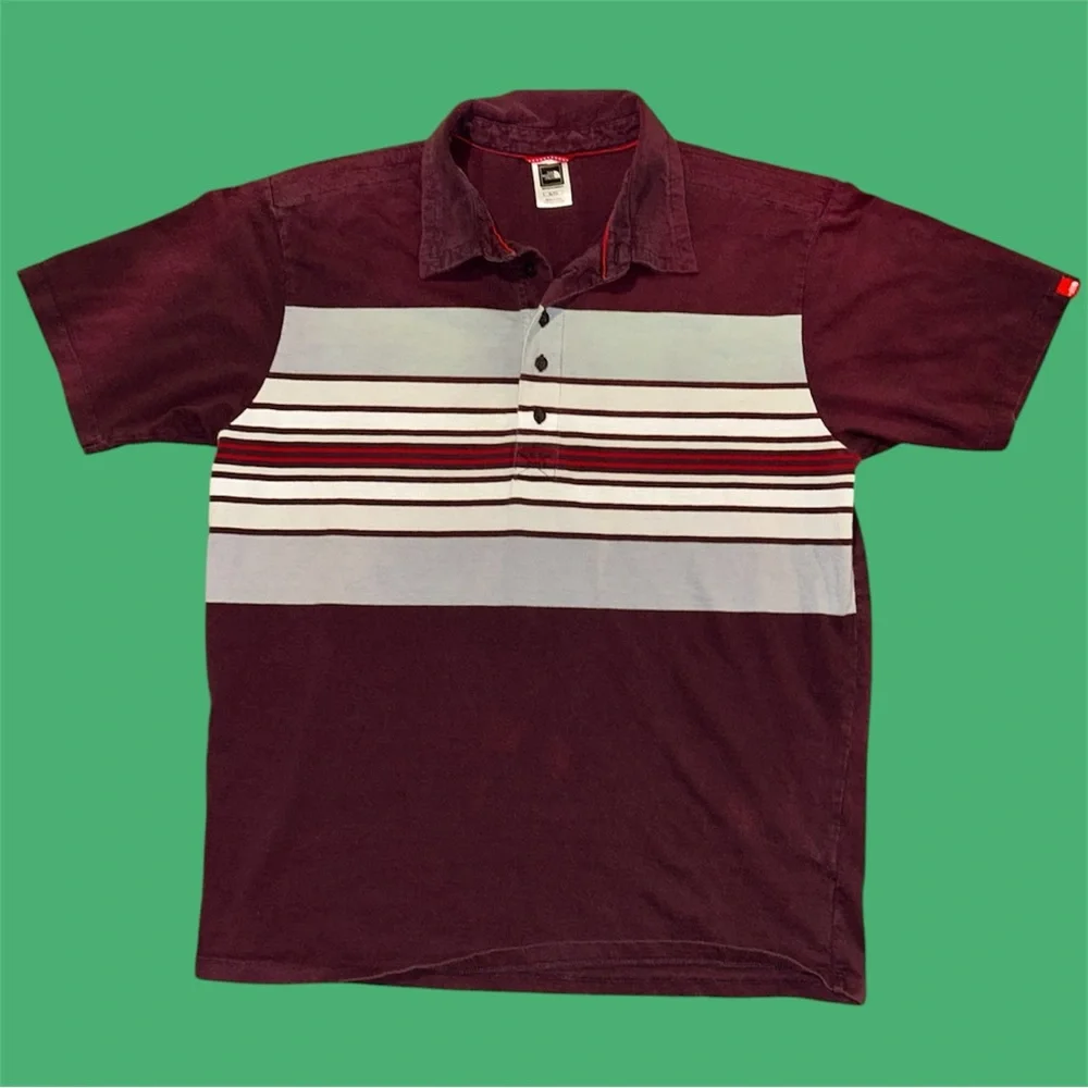 Vintage North Face Sun-Faded Striped Knit Funky Polo 100% Cotton   Men’s Size XL